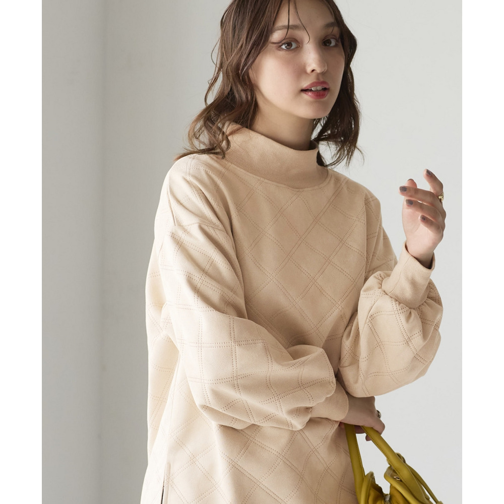 洗濯機で洗えるフェイクスエードエンボス柄ハイネックゆるプルオーバー 大きいサイズ17