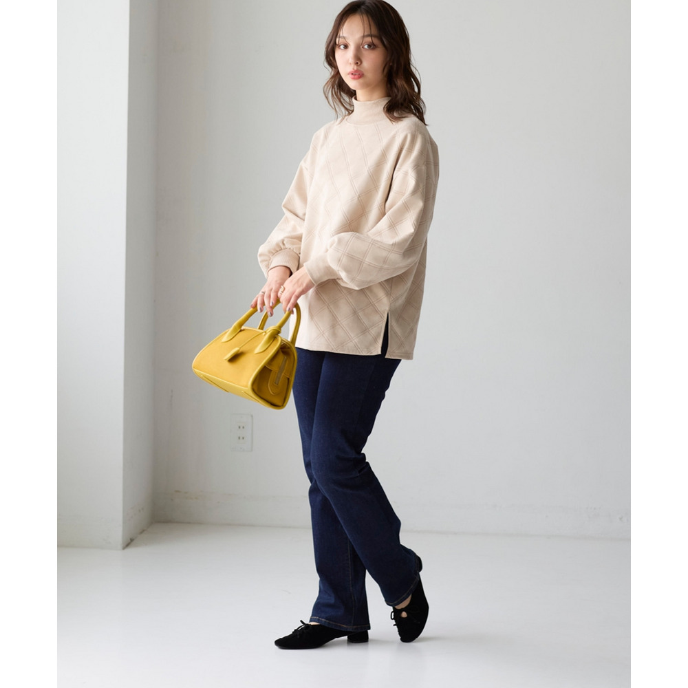 洗濯機で洗えるフェイクスエードエンボス柄ハイネックゆるプルオーバー 大きいサイズ19