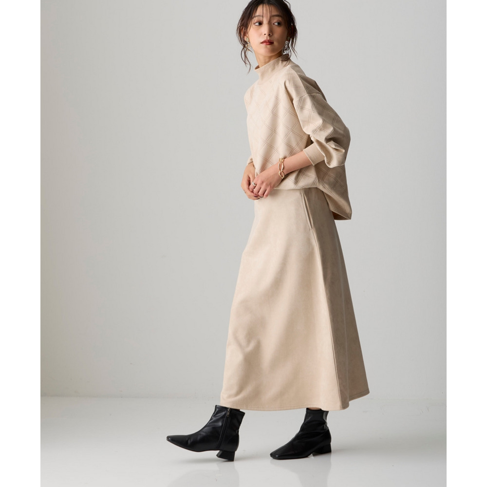 洗濯機で洗えるフェイクスエードエンボス柄ハイネックゆるプルオーバー 大きいサイズ21