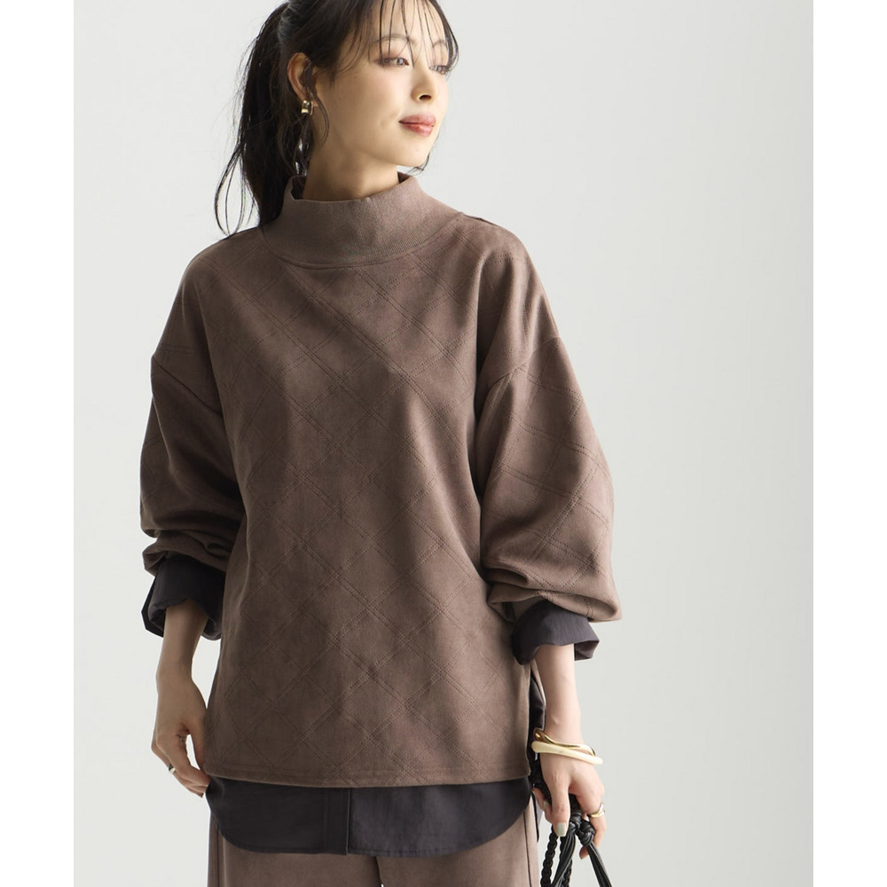 洗濯機で洗えるフェイクスエードエンボス柄ハイネックゆるプルオーバー 大きいサイズ22