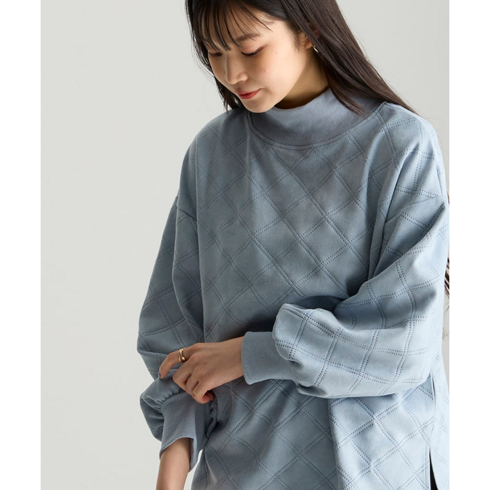 洗濯機で洗えるフェイクスエードエンボス柄ハイネックゆるプルオーバー 大きいサイズ24