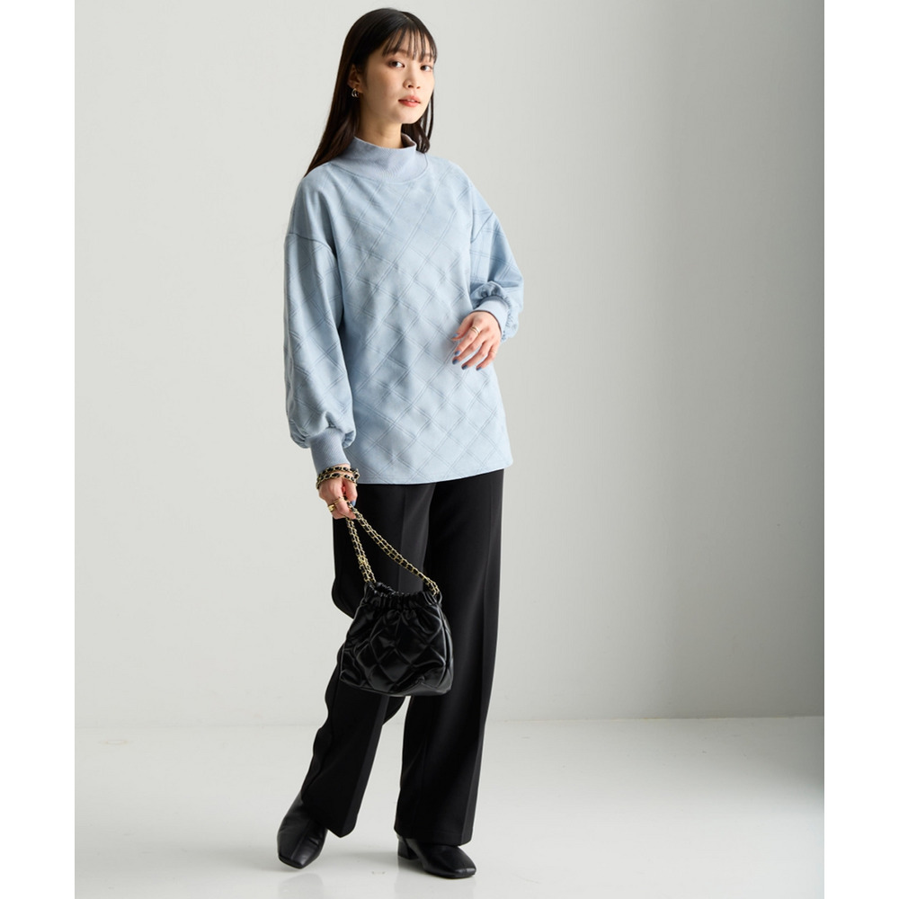 洗濯機で洗えるフェイクスエードエンボス柄ハイネックゆるプルオーバー 大きいサイズ25