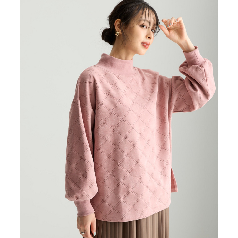 洗濯機で洗えるフェイクスエードエンボス柄ハイネックゆるプルオーバー 大きいサイズ26