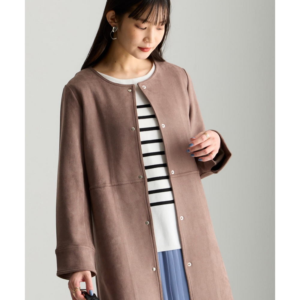 フェイクスエードノーカラーコート 大きいサイズ1