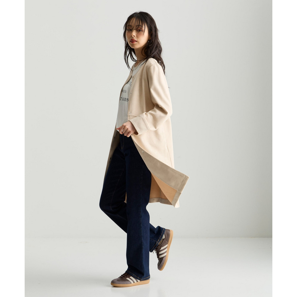 フェイクスエードノーカラーコート 大きいサイズ20