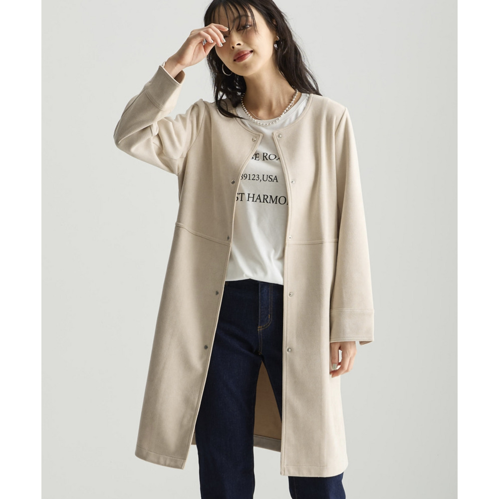 フェイクスエードノーカラーコート 大きいサイズ1