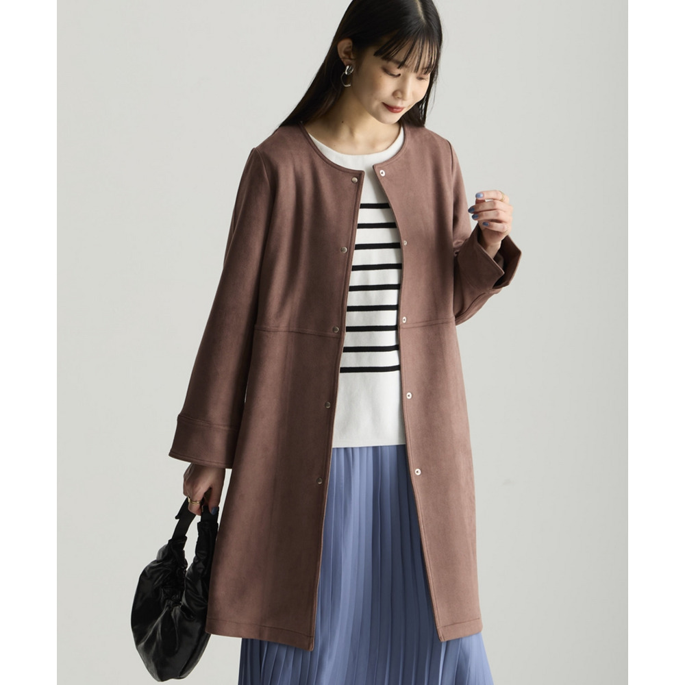 フェイクスエードノーカラーコート 大きいサイズ1