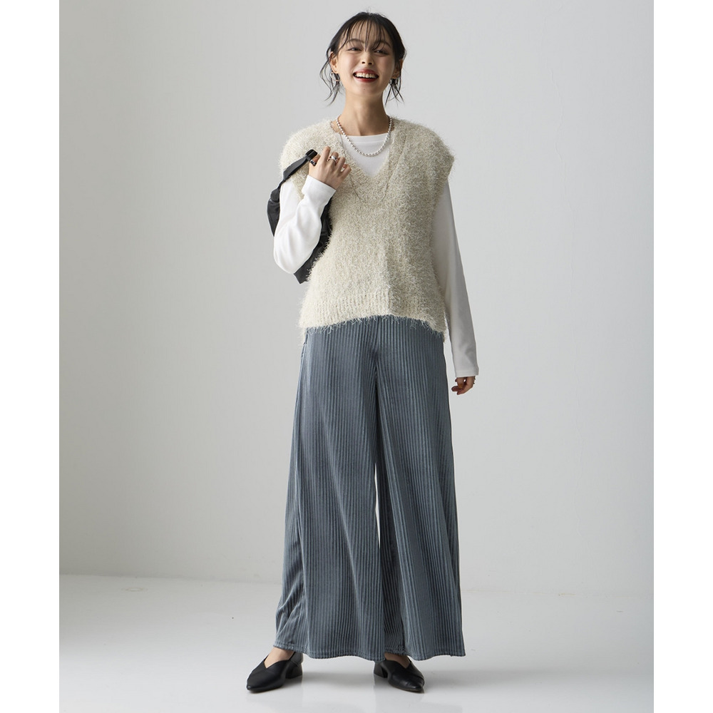 ストライプベロアワイドパンツ 大きいサイズ18