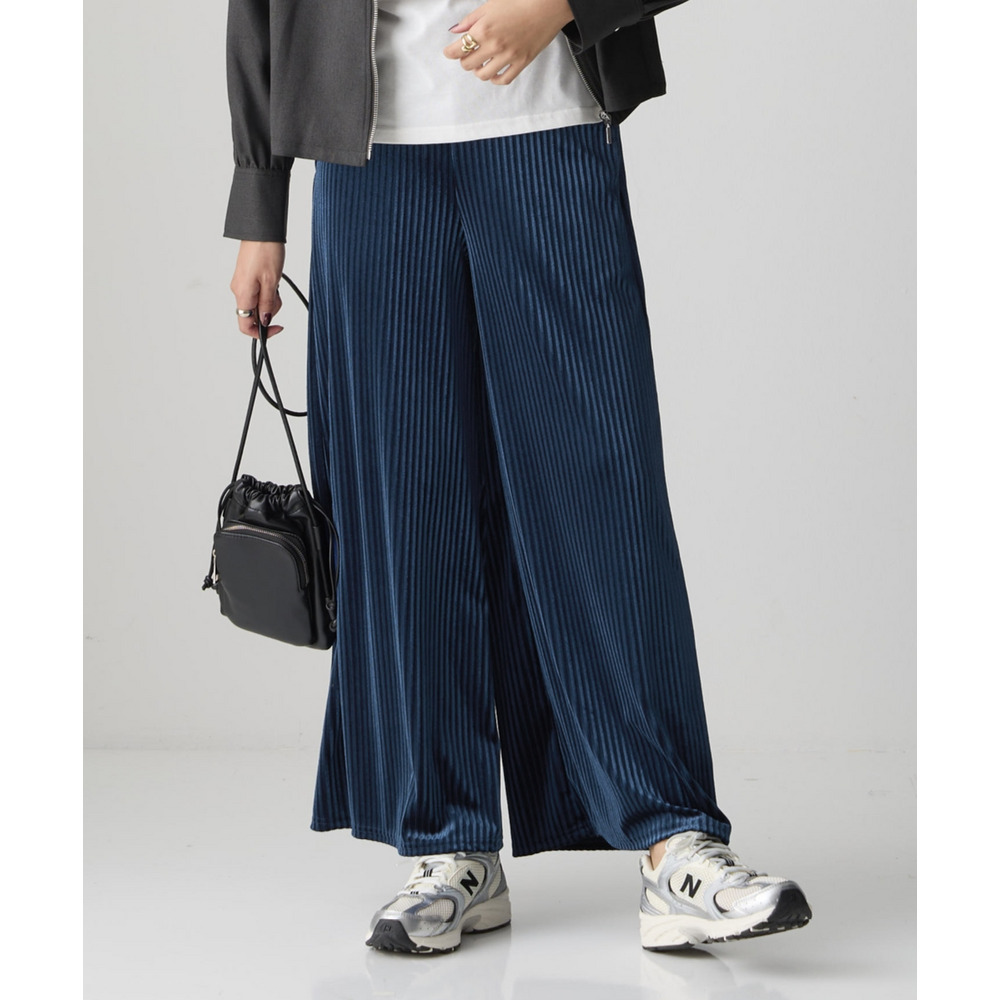 ストライプベロアワイドパンツ 大きいサイズ1