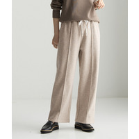 メランジ裏ベロアボンディングピンタックワイドパンツ 大きいサイズ