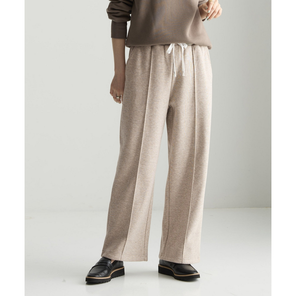 メランジ裏ベロアボンディングピンタックワイドパンツ 大きいサイズ1