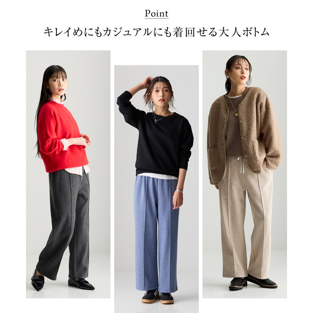 メランジ裏ベロアボンディングピンタックワイドパンツ 大きいサイズ11