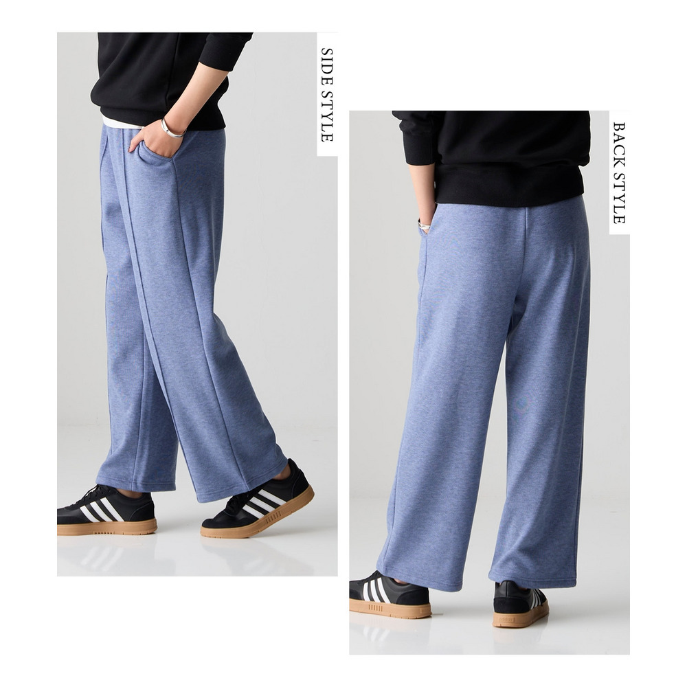 メランジ裏ベロアボンディングピンタックワイドパンツ 大きいサイズ13