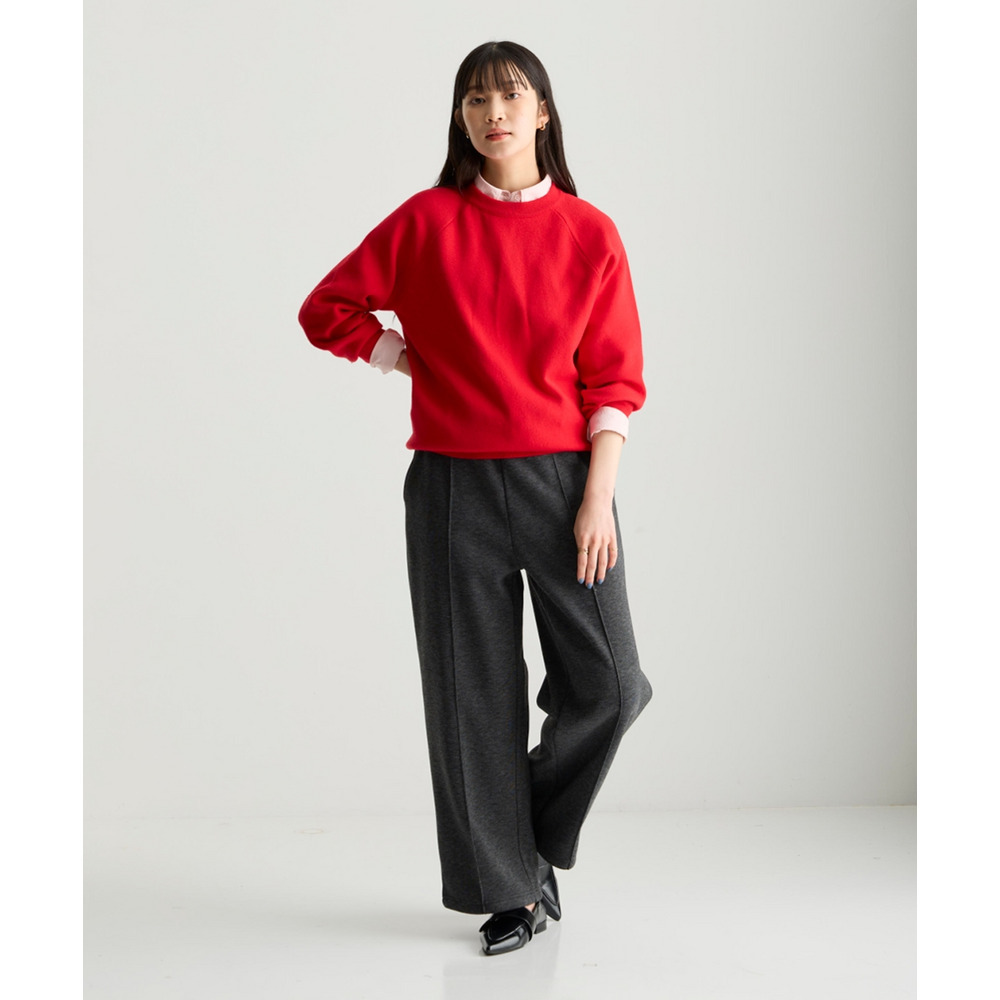 メランジ裏ベロアボンディングピンタックワイドパンツ 大きいサイズ14