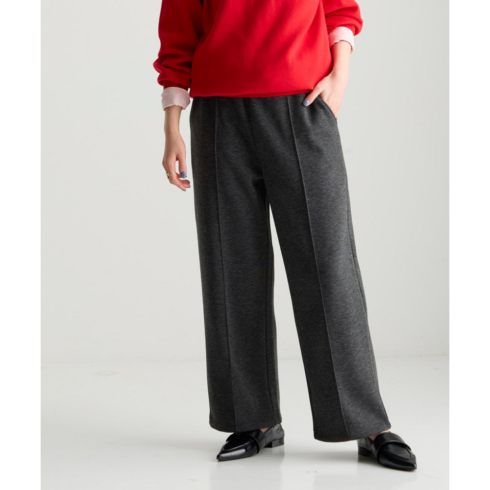 メランジ裏ベロアボンディングピンタックワイドパンツ 大きいサイズ15