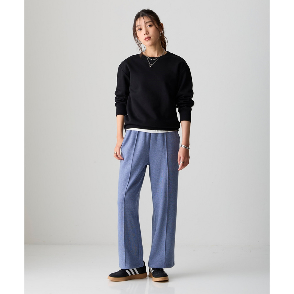 メランジ裏ベロアボンディングピンタックワイドパンツ 大きいサイズ17