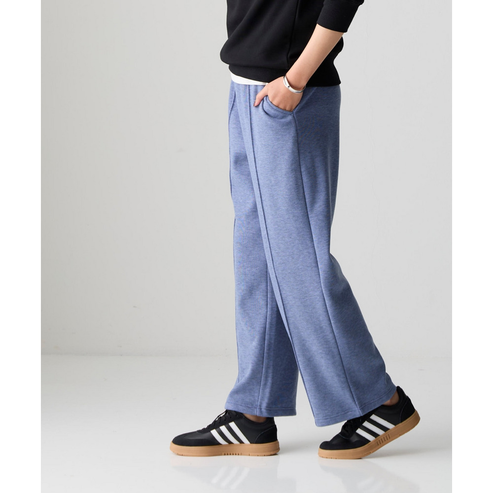 メランジ裏ベロアボンディングピンタックワイドパンツ 大きいサイズ18