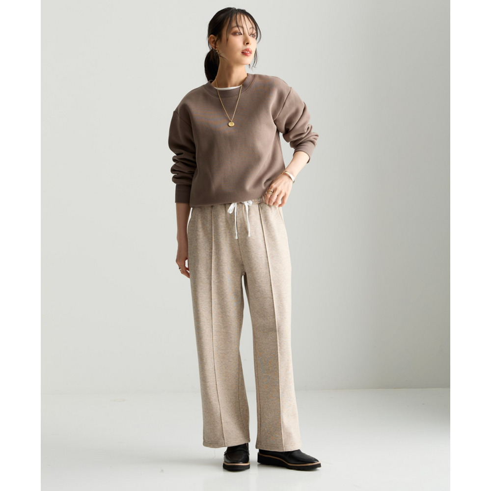 メランジ裏ベロアボンディングピンタックワイドパンツ 大きいサイズ19