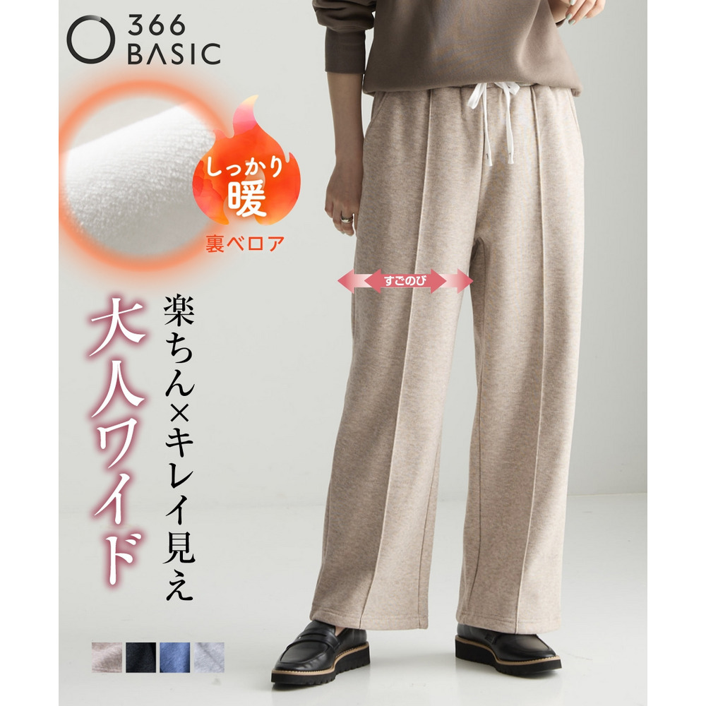 メランジ裏ベロアボンディングピンタックワイドパンツ 大きいサイズ2