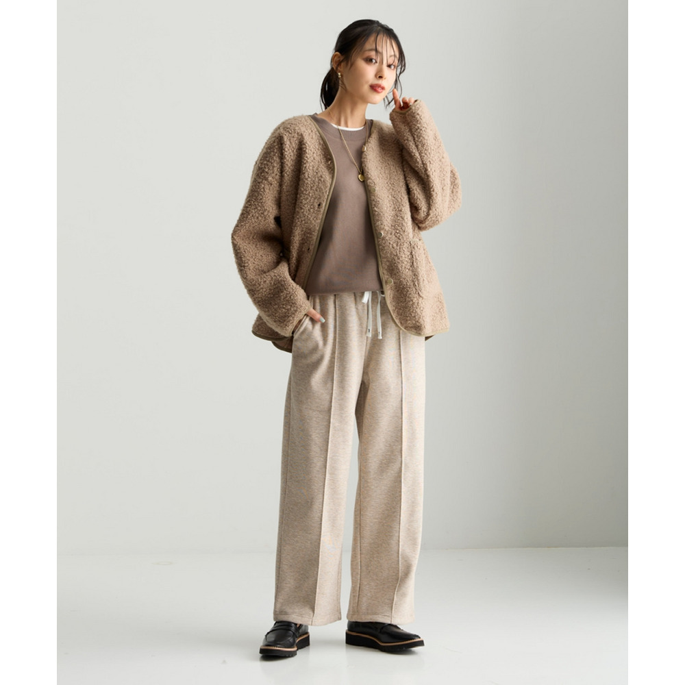 メランジ裏ベロアボンディングピンタックワイドパンツ 大きいサイズ20