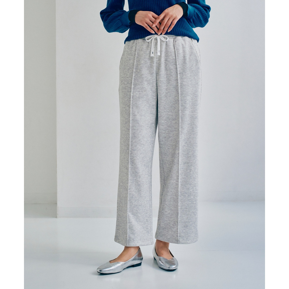 メランジ裏ベロアボンディングピンタックワイドパンツ 大きいサイズ21