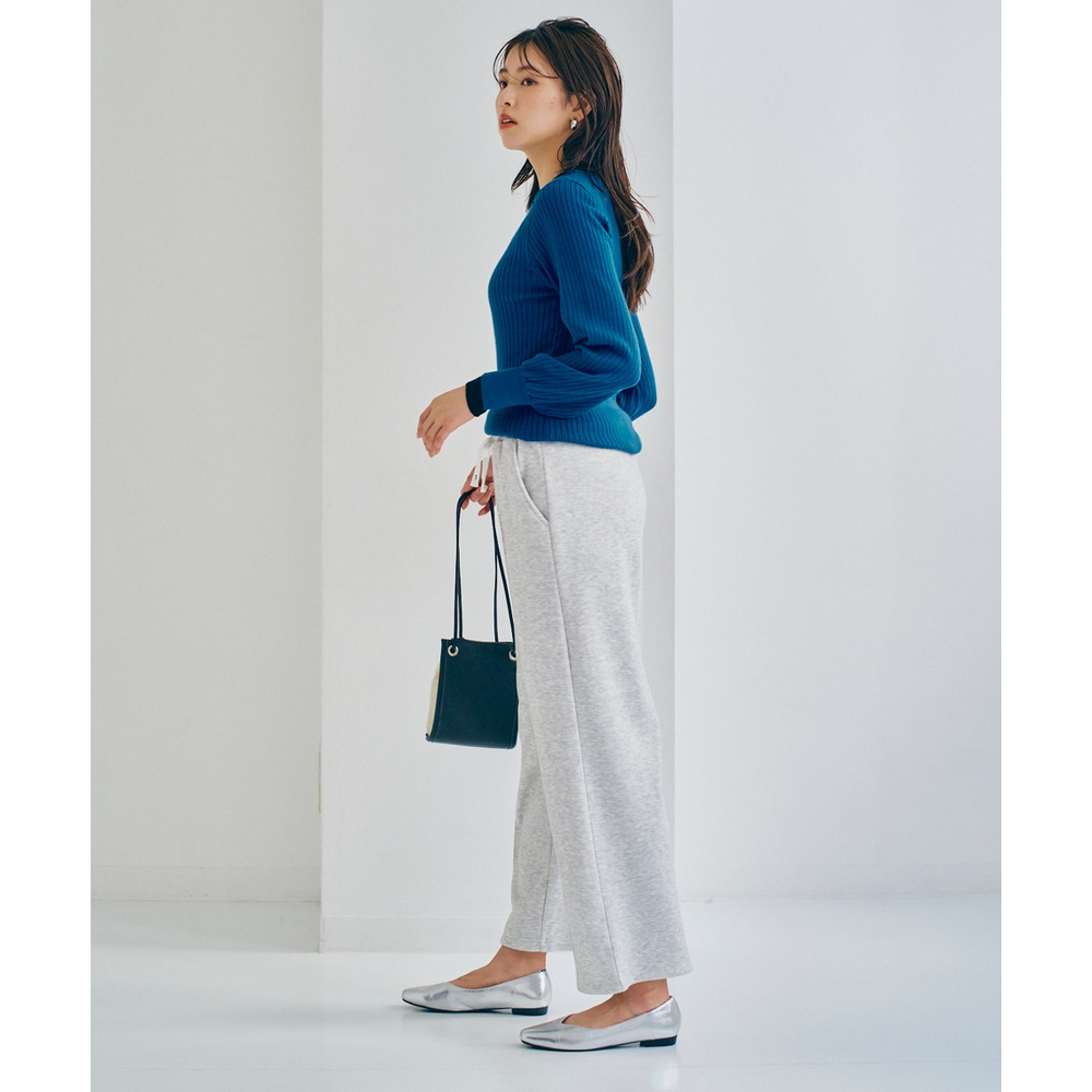 メランジ裏ベロアボンディングピンタックワイドパンツ 大きいサイズ24