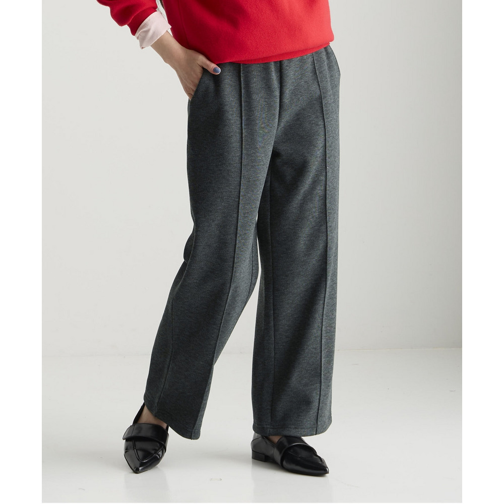 メランジ裏ベロアボンディングピンタックワイドパンツ 大きいサイズ1