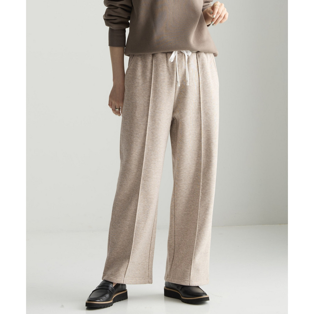 メランジ裏ベロアボンディングピンタックワイドパンツ 大きいサイズ1