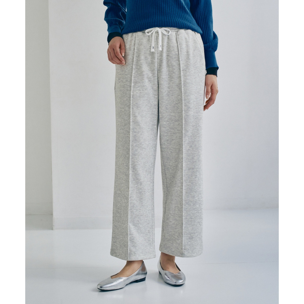 メランジ裏ベロアボンディングピンタックワイドパンツ 大きいサイズ1