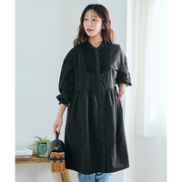 コーデュロイ切替バンドカラーゆるシルエットシャツワンピース 大きいサイズ