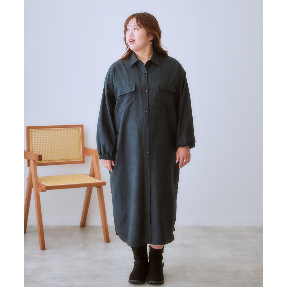 ロング丈シャツワンピース 大きいサイズ19