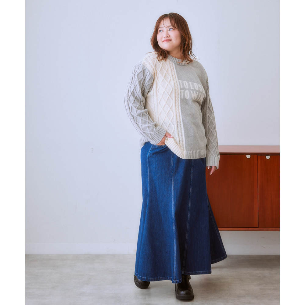 マキシ丈デニムスカート(ゆったりヒップ) 大きいサイズ6