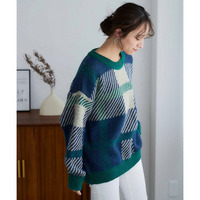 配色ジャガードオーバーサイズニット 大きいサイズ