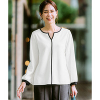 【裏側起毛であったか】配色使いキーネックトップス 大きいサイズ