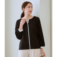 【裏側起毛であったか】配色使いキーネックトップス 大きいサイズ