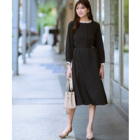 ベルト付き配色ワンピース 大きいサイズ