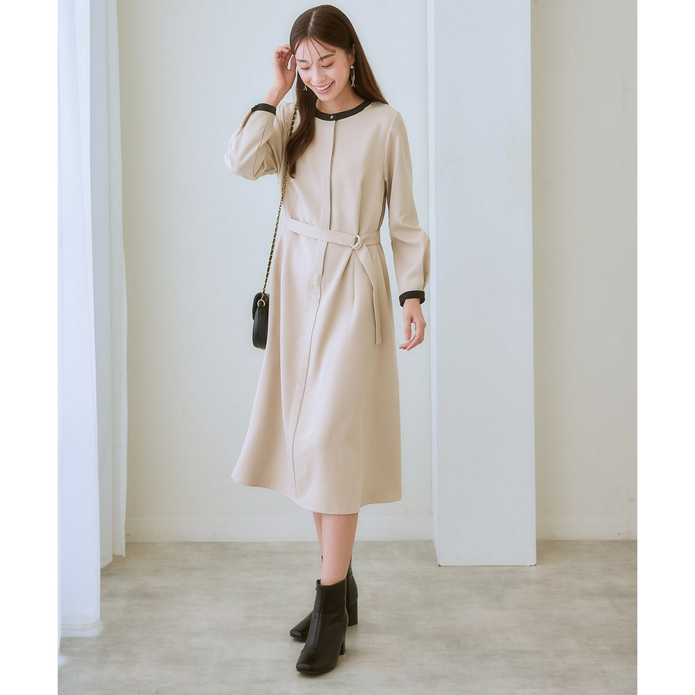 ベルト付き配色ワンピース 大きいサイズ18