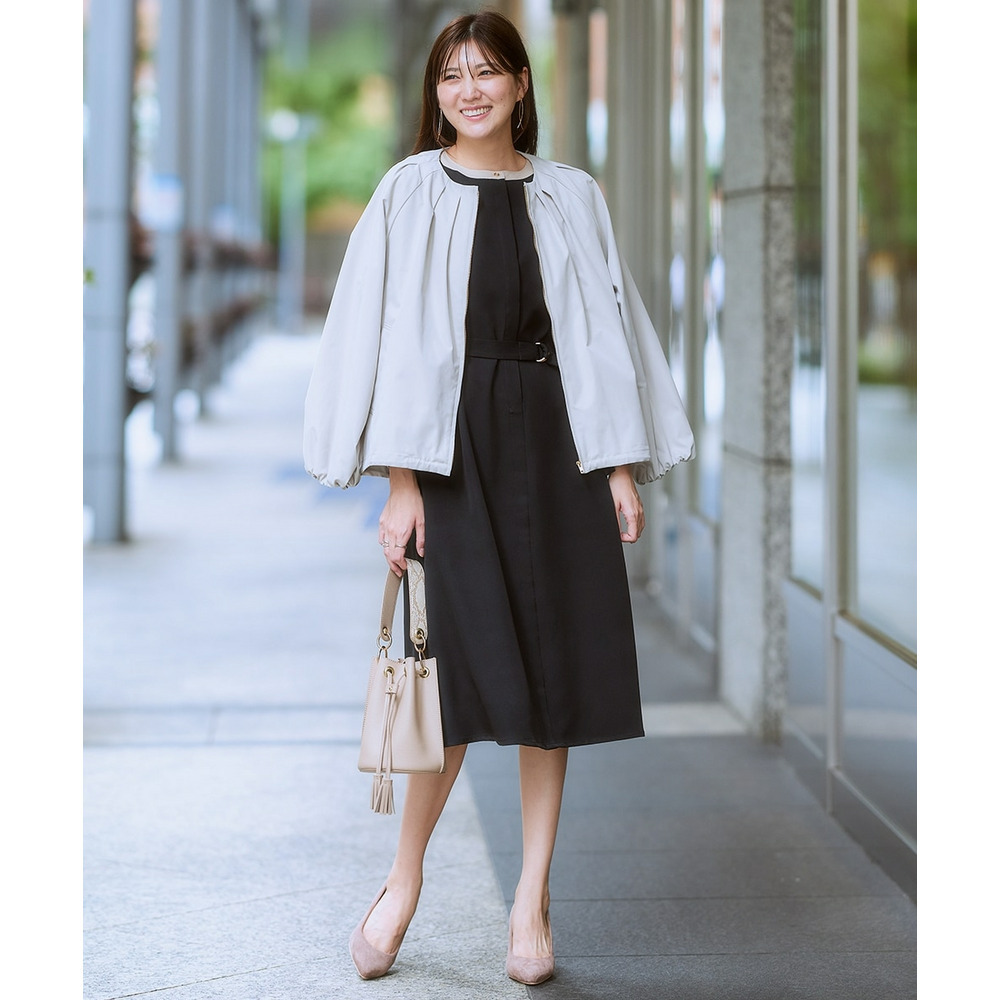 ベルト付き配色ワンピース 大きいサイズ22