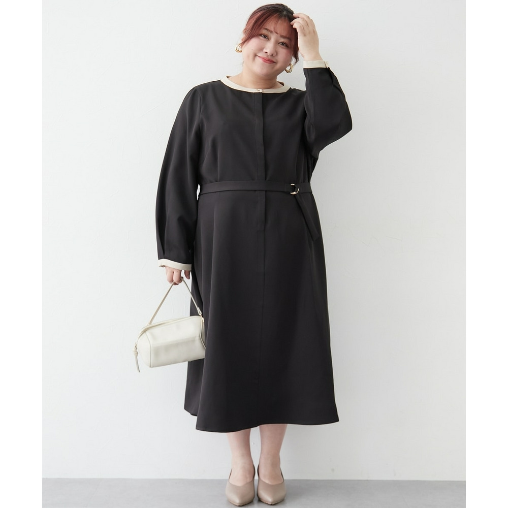 ベルト付き配色ワンピース 大きいサイズ24