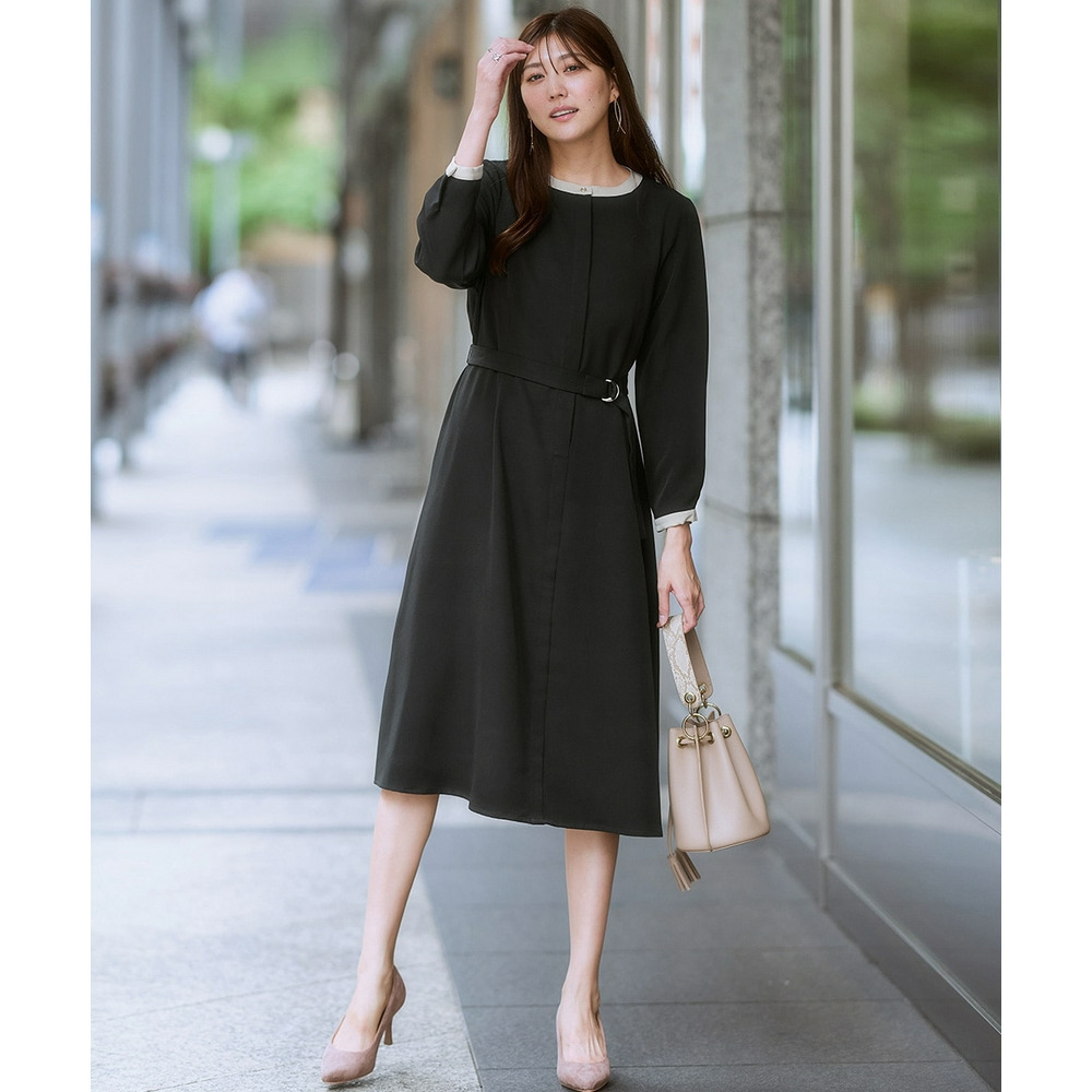 ベルト付き配色ワンピース 大きいサイズ26