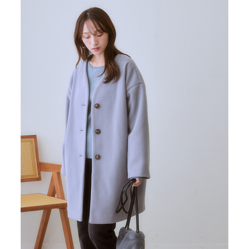 フェイクウールノーカラーコート 大きいサイズ12