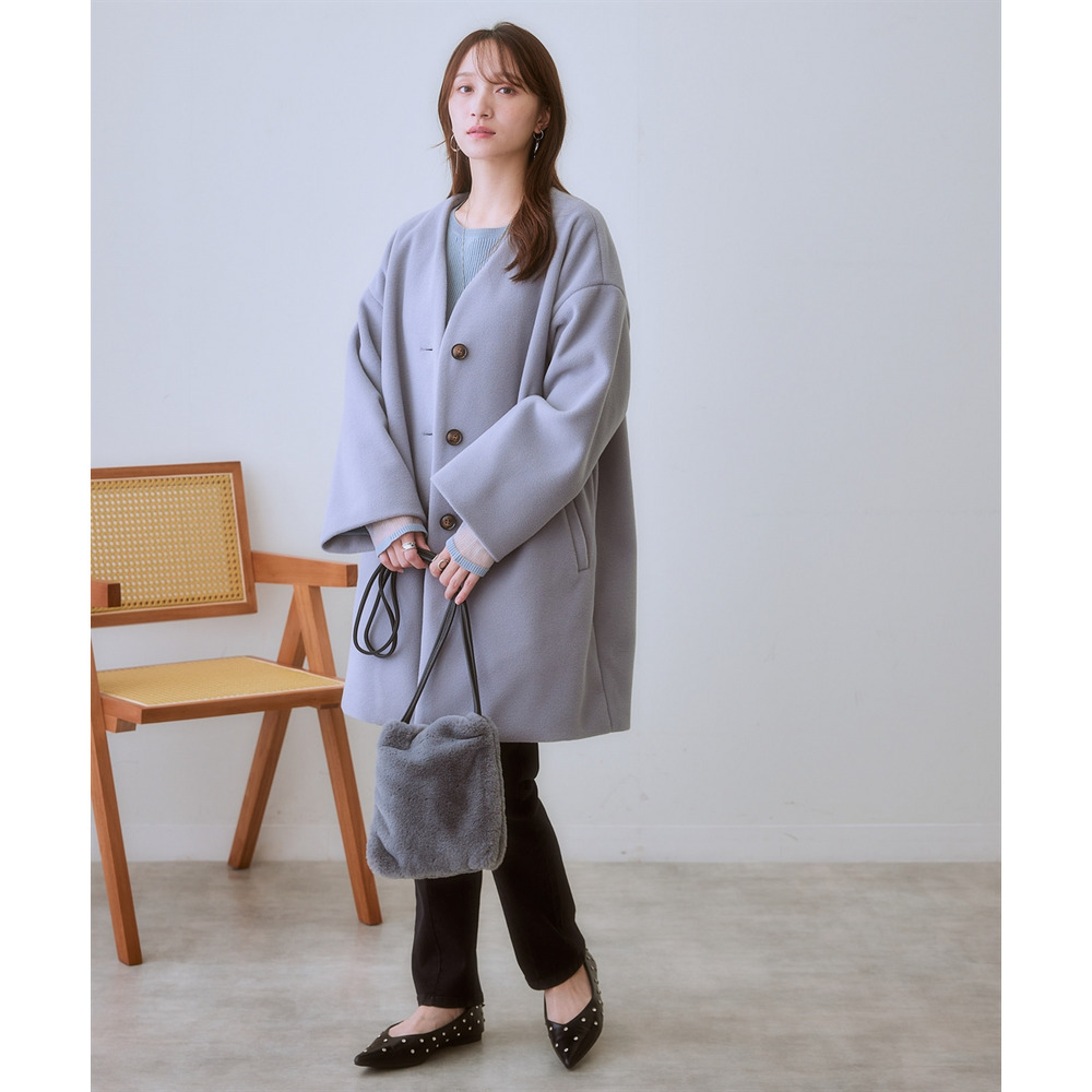 フェイクウールノーカラーコート 大きいサイズ14