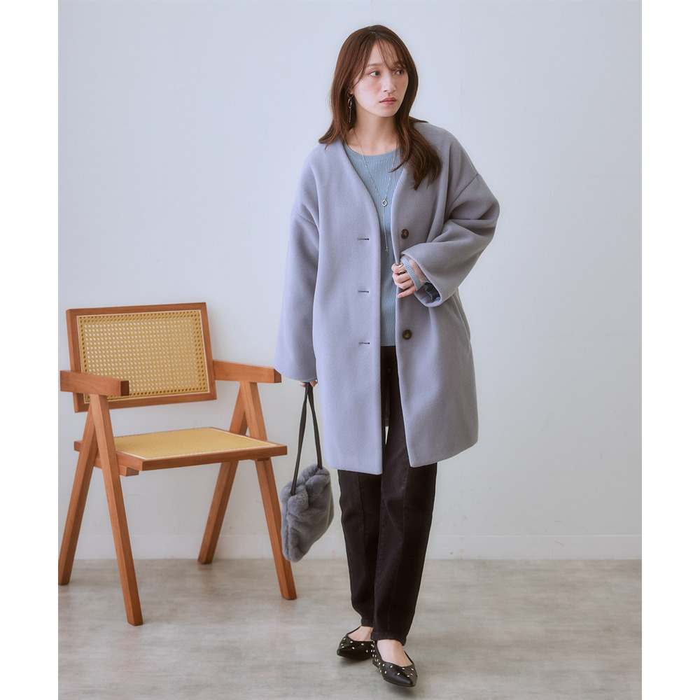 フェイクウールノーカラーコート 大きいサイズ15