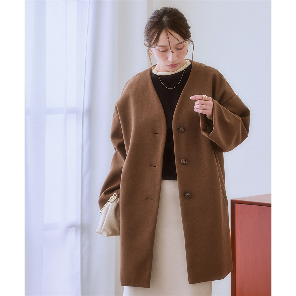 フェイクウールノーカラーコート 大きいサイズ16