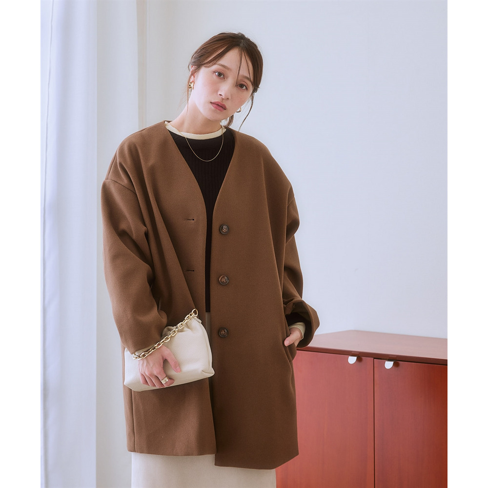 フェイクウールノーカラーコート 大きいサイズ17