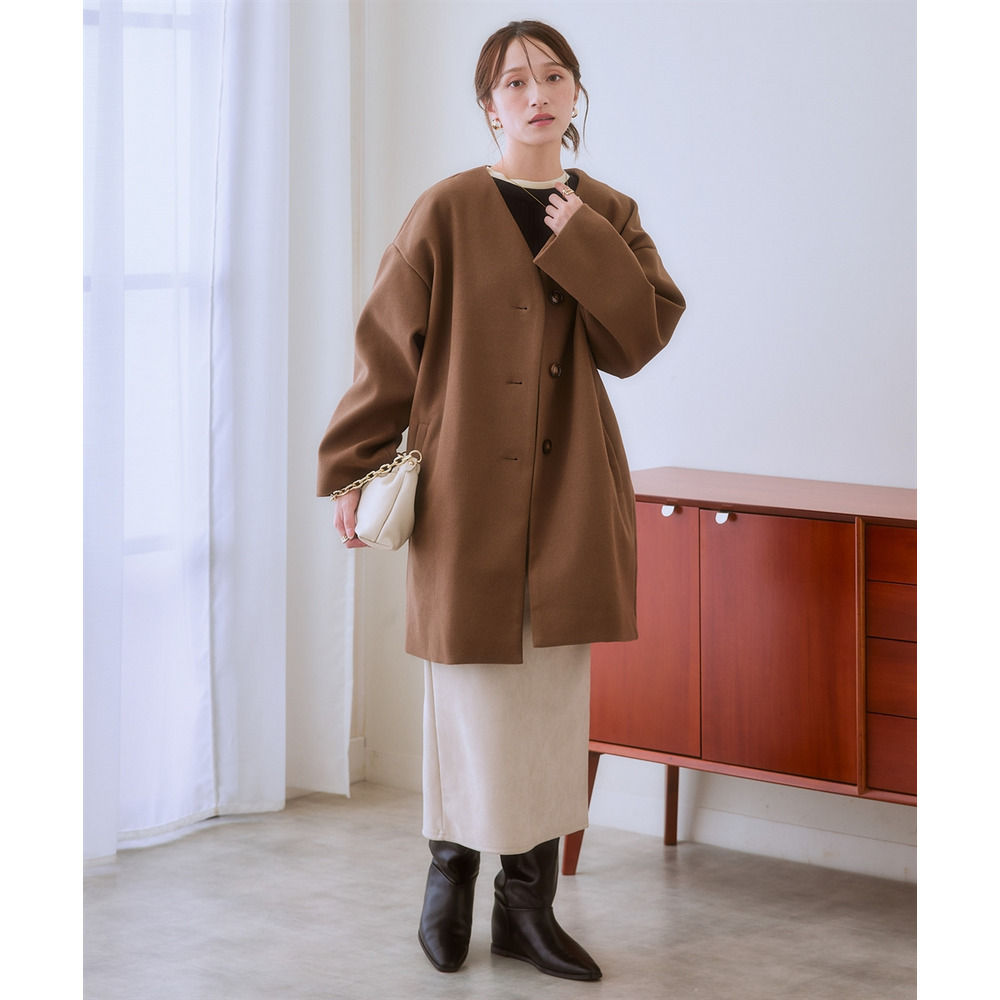 フェイクウールノーカラーコート 大きいサイズ18