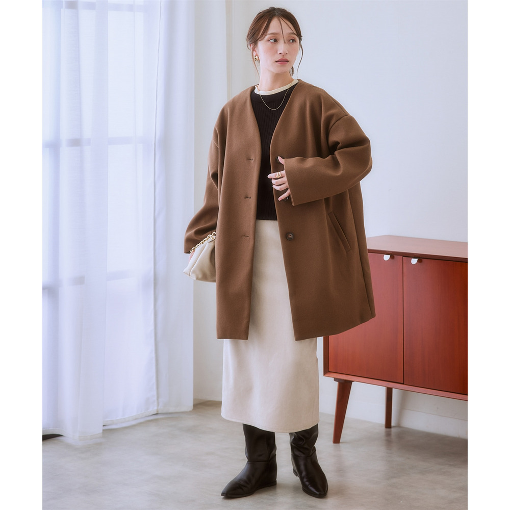 フェイクウールノーカラーコート 大きいサイズ19