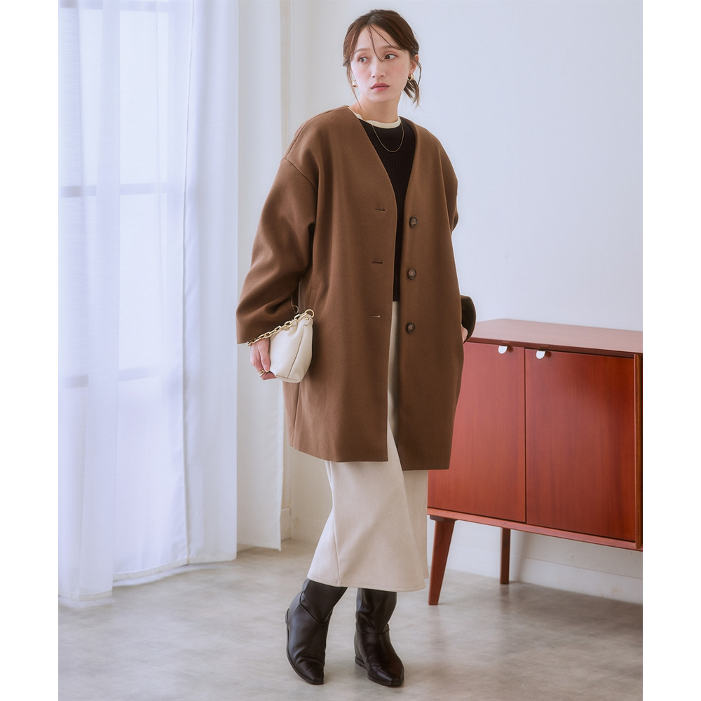 フェイクウールノーカラーコート 大きいサイズ20