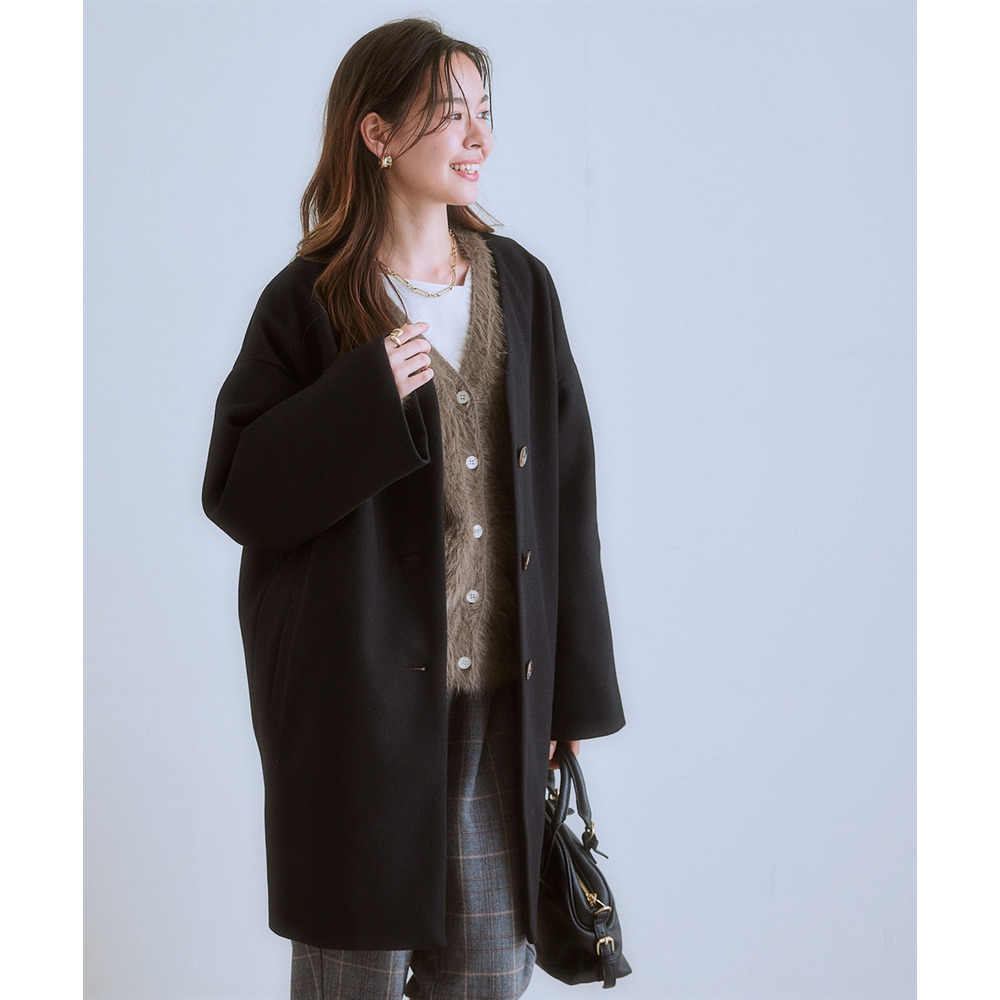 フェイクウールノーカラーコート 大きいサイズ21