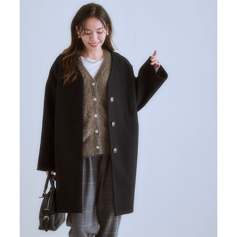 フェイクウールノーカラーコート 大きいサイズ22